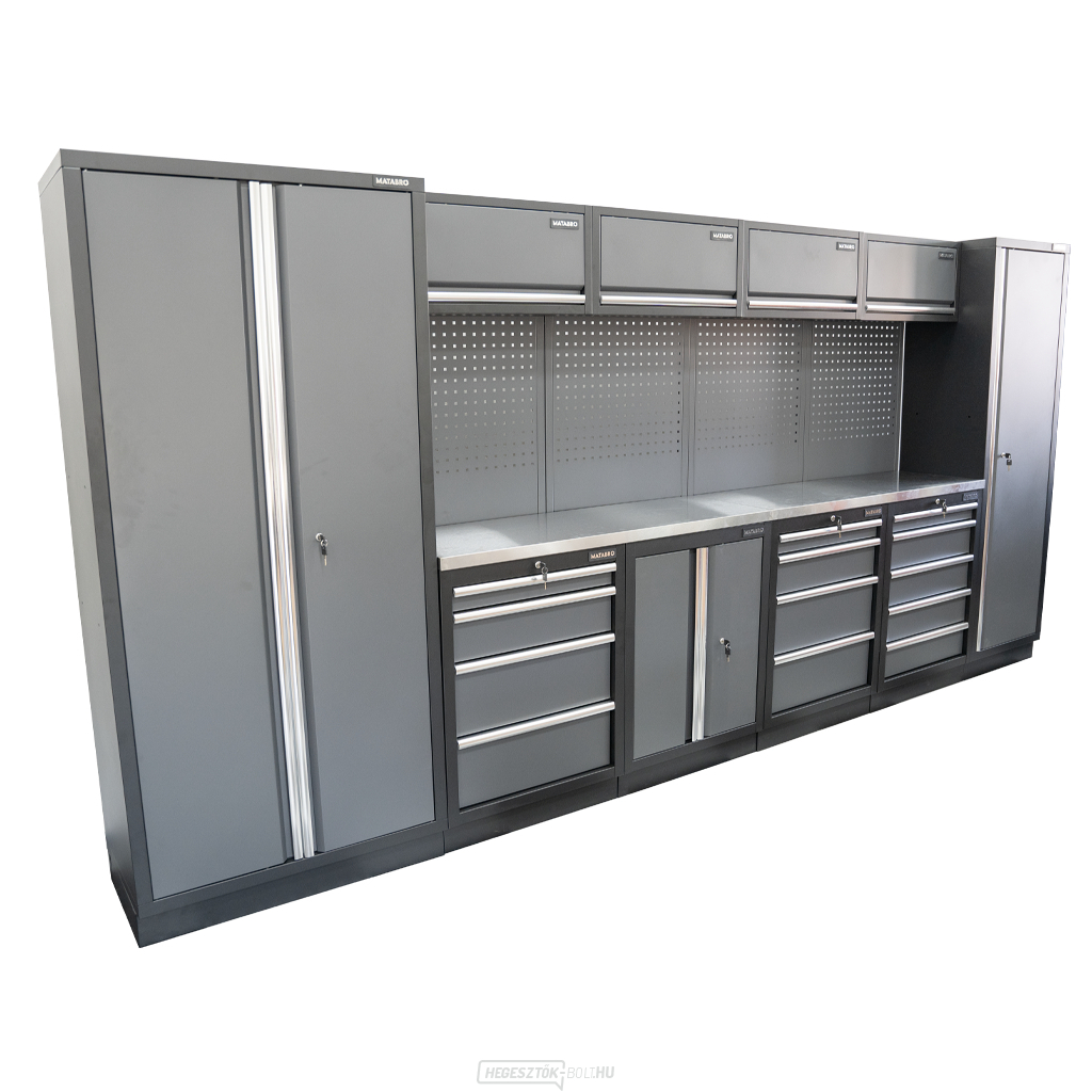 AKCIÓS SZETT 10 db-os műhelybútor készlet SET-CA01015 rozsdamentes acél munkalappal MB-TGW53S