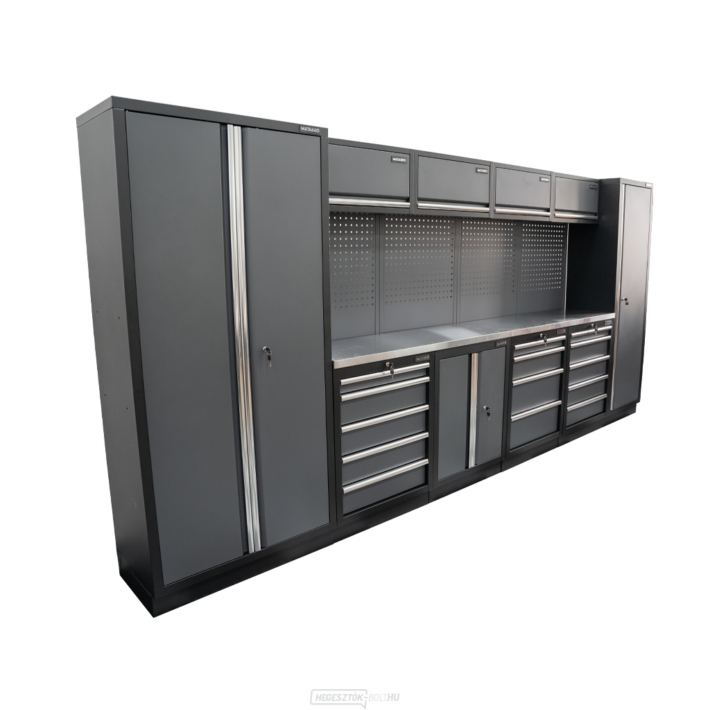 AKCIÓS SZETT 10 db-os műhelybútor készlet SET-CA01042 rozsdamentes acél munkalappal MB-TGW53S