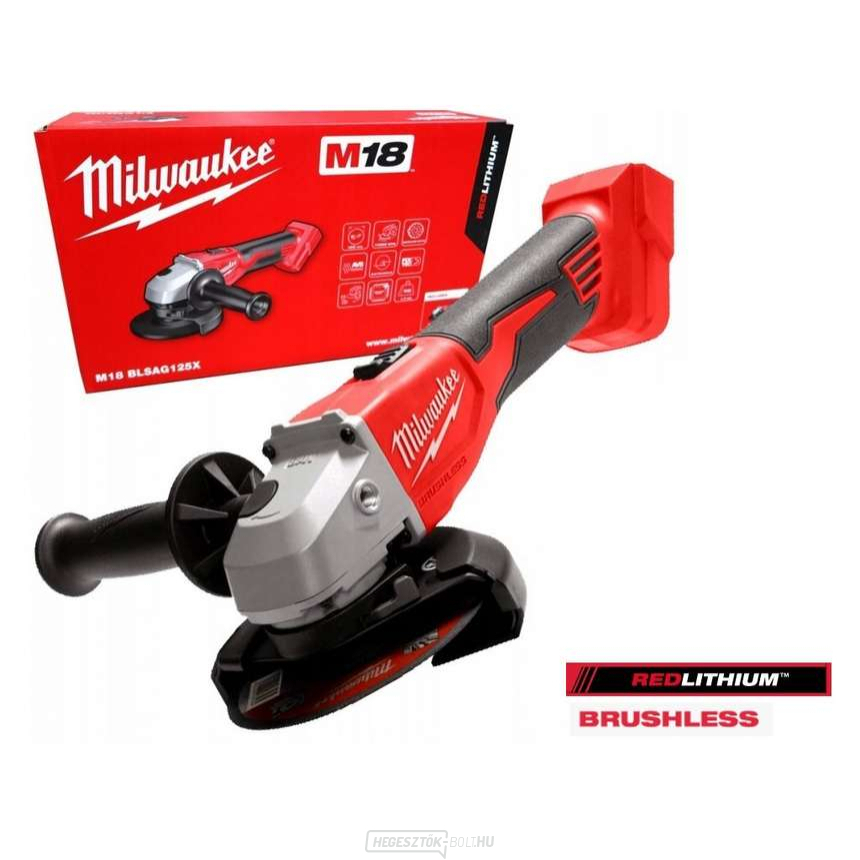 Akkumulátoros sarokcsiszoló 125 mm Milwaukee M18 BLSAG125X-0 csúszókapcsolóval, akkumulátor nélkül, 4933492643
