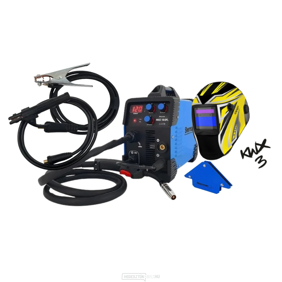 Sherman Welding Inverter MIG 180FL + zseblámpa + kábelek + burkolat KWX3 + mágnes