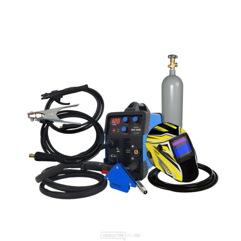 Sherman hegesztő inverter MIG 180FL + pisztoly + kábelek + KWX3 sisak + mágnes + teli CO2 palack