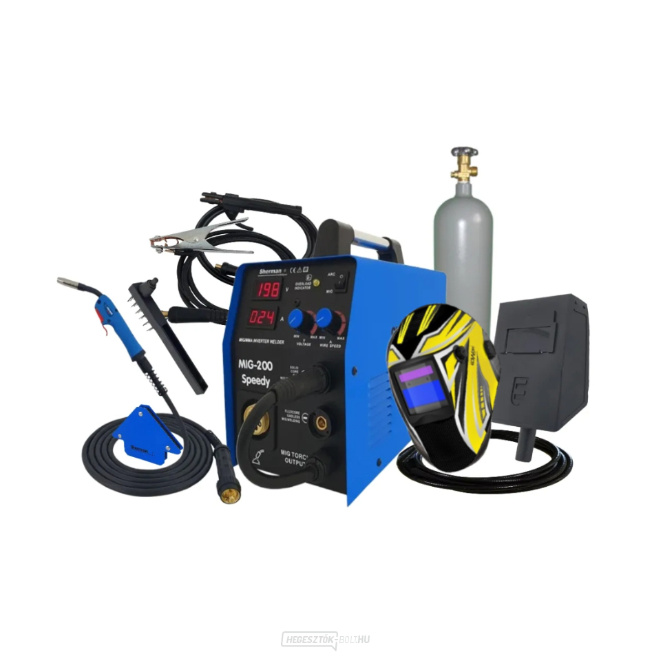 Sherman MIG 200 Speedy + zseblámpa + kábelek + mágnes + KWX3 sisak + teli CO2 palack