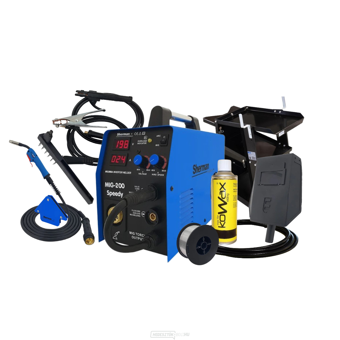 Sherman MIG 200 Speedy Torch + kábelek + kocsi + mágnes + szórópisztoly + porbeles huzal