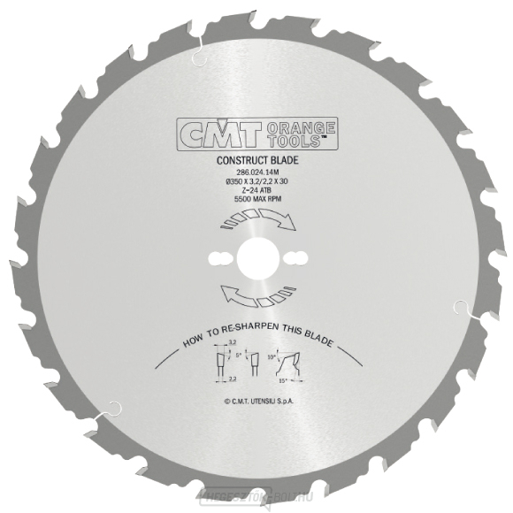 CMT narancssárga fűrészlap építőipari fűrészáruhoz - D350x3.2 d30 Z24 HW