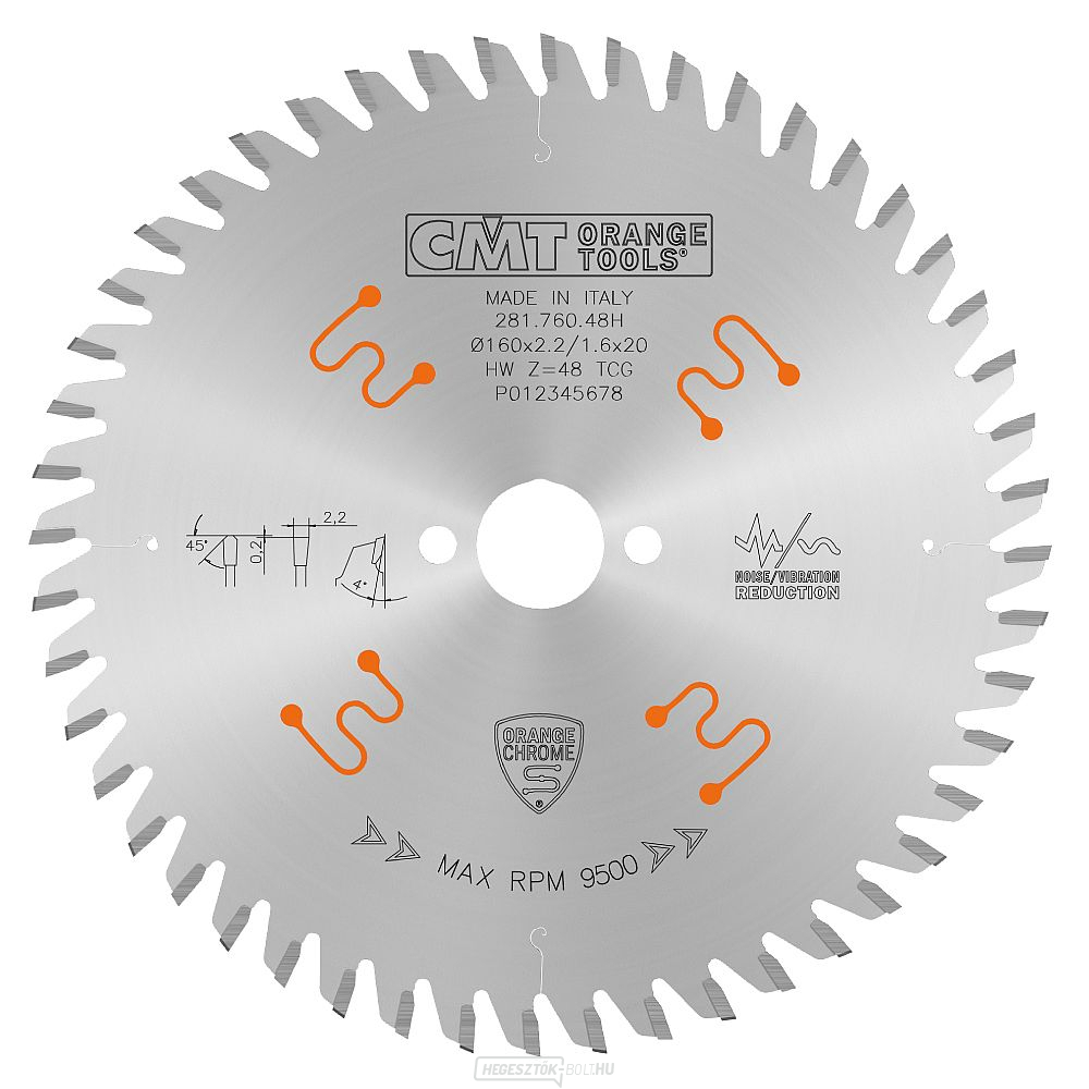 CMT CHROME fűrészlap laminátumhoz és kompozitokhoz - D160x2,2 d20 Z48 HW