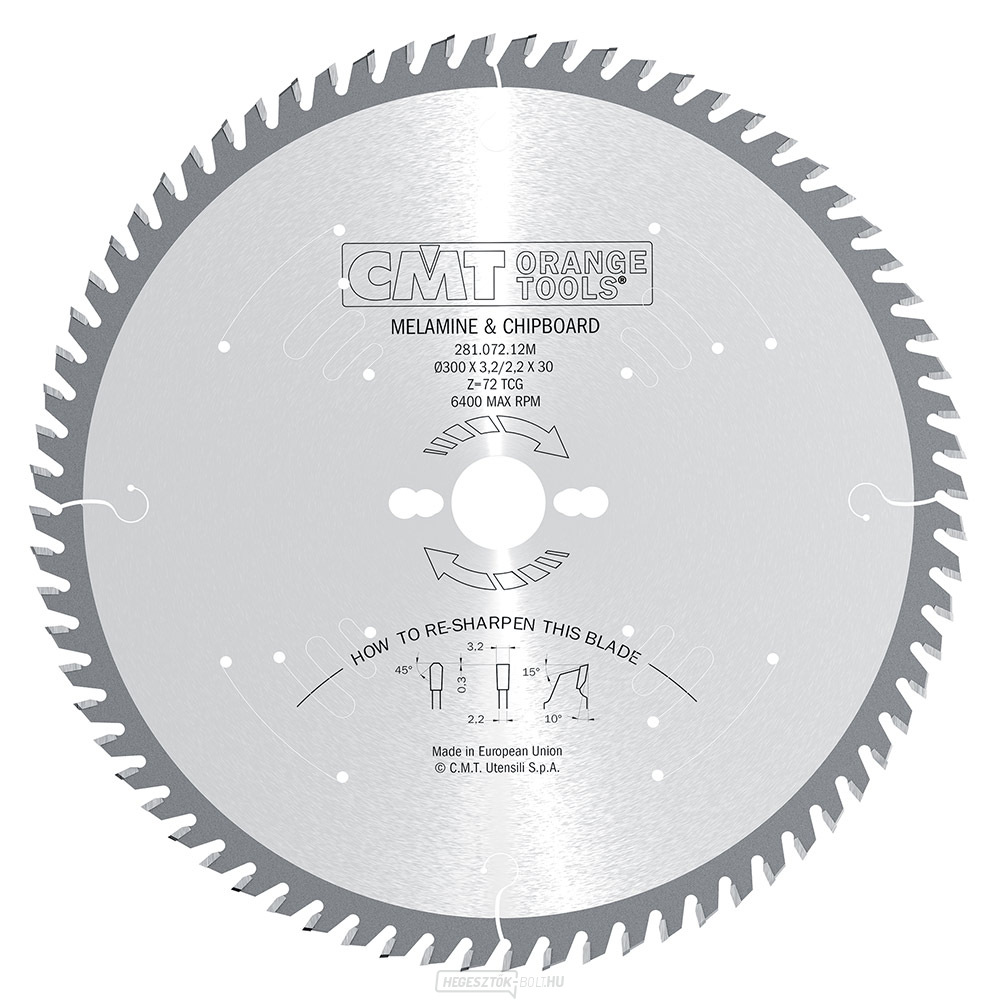 CMT ipari fűrészlap laminátumhoz és DTD-hez - D250x3.2 d30 Z60 HW