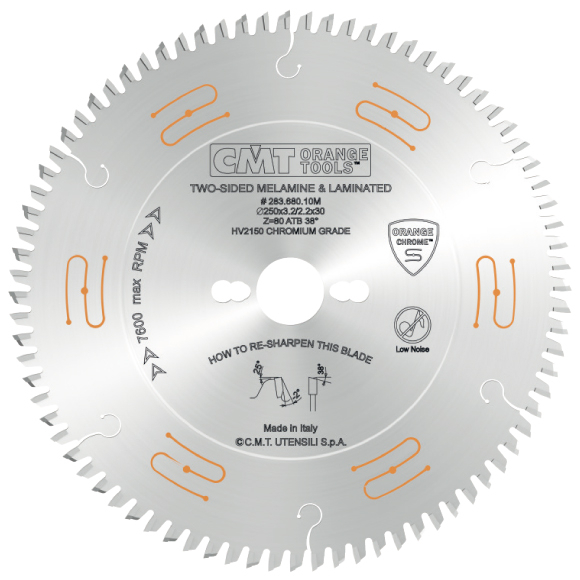 CMT CHROME C283 Laminált fűrészlap elővágás nélkül - D250x3,2 d30 Z80 HW