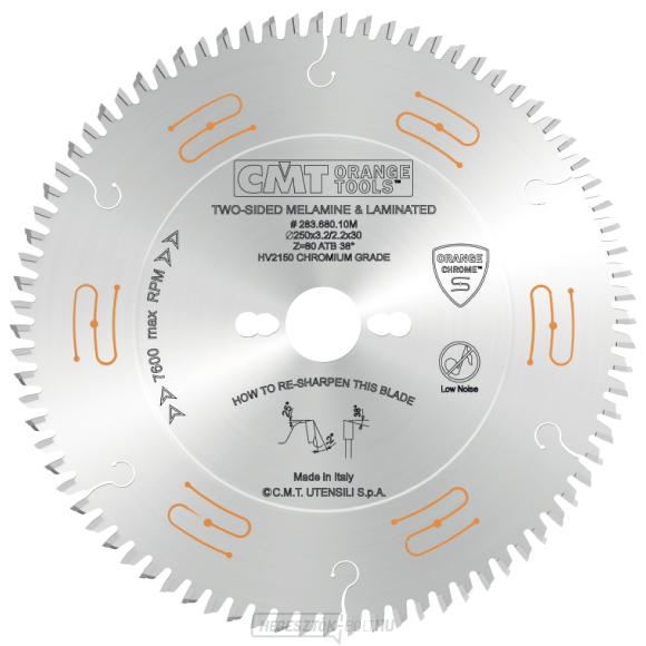 CMT CHROME C283 Laminált fűrészlap elővágás nélkül - D250x3,2 d30 Z80 HW