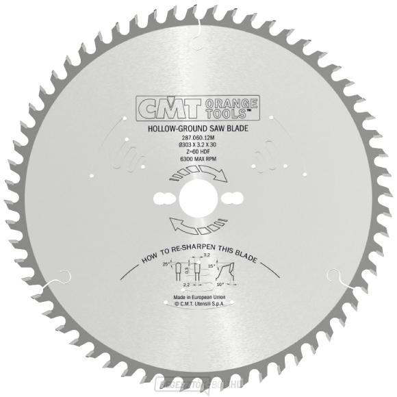 CMT Industrial C287 Laminált fűrészlap elővágás nélkül - D303x3,2 d30 Z60 HW -6°Neg