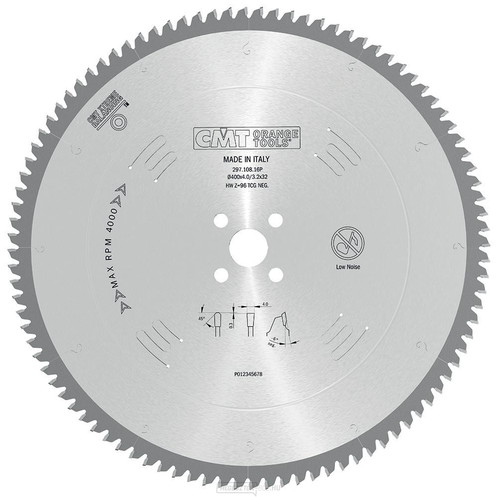 CMT fűrészlap laminált, műanyag és színesfémekhez - D400x3,8 d32 Z108 HW Hangszigetelt