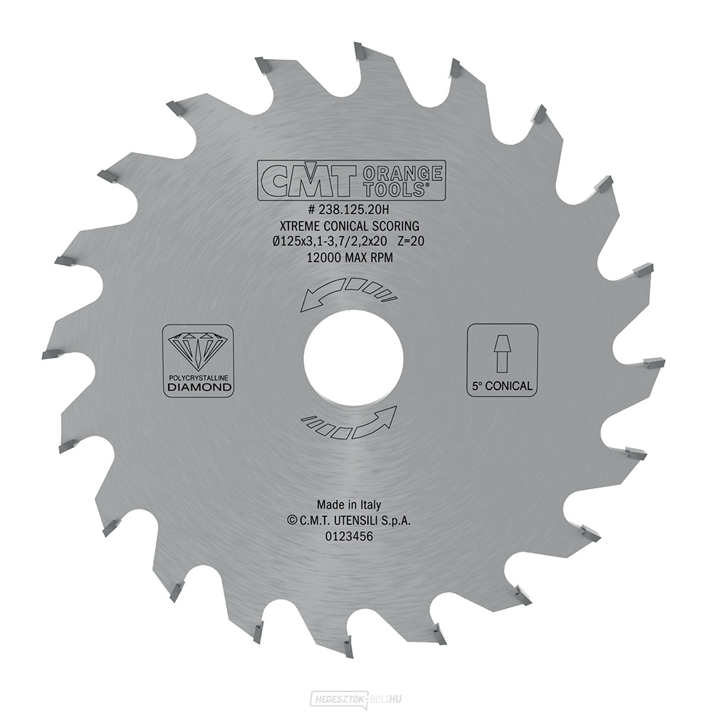 CMT Xtreme Diamond elővágó tárcsa kúpos - D125x3,1-3,7 d20 Z20