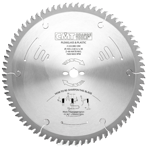 CMT fűrészlap úszó padlókhoz, PVC, plexi - D250x2,8 d30 Z80 HW