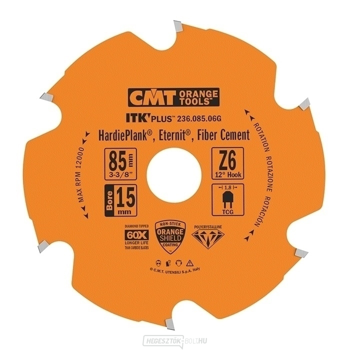 CMT ITK Gyémánt fűrészlap cement forgácslaphoz - D85x1,8 d15 Z6
