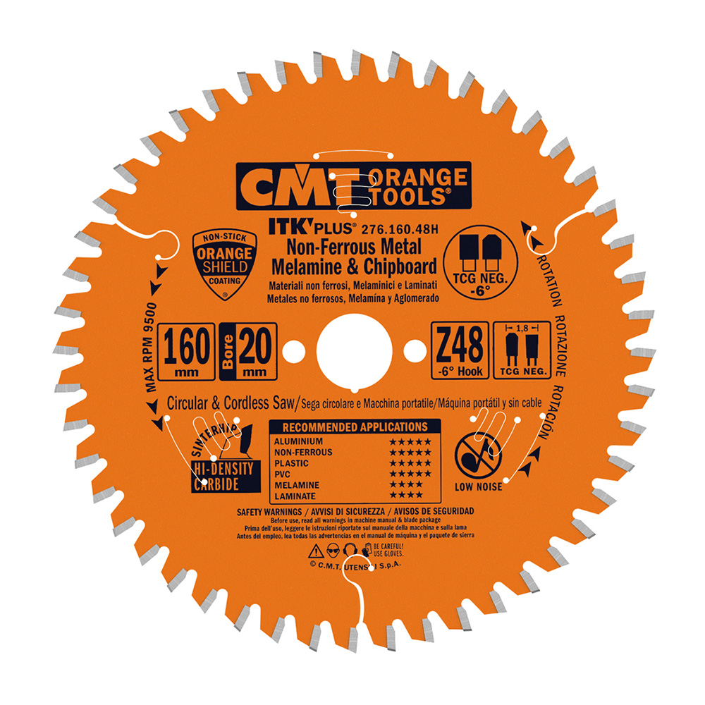 CMT ITK Ultra vékony lemez laminált, műanyag és színesfémekhez - D160x1.8 d20 Z48 HW