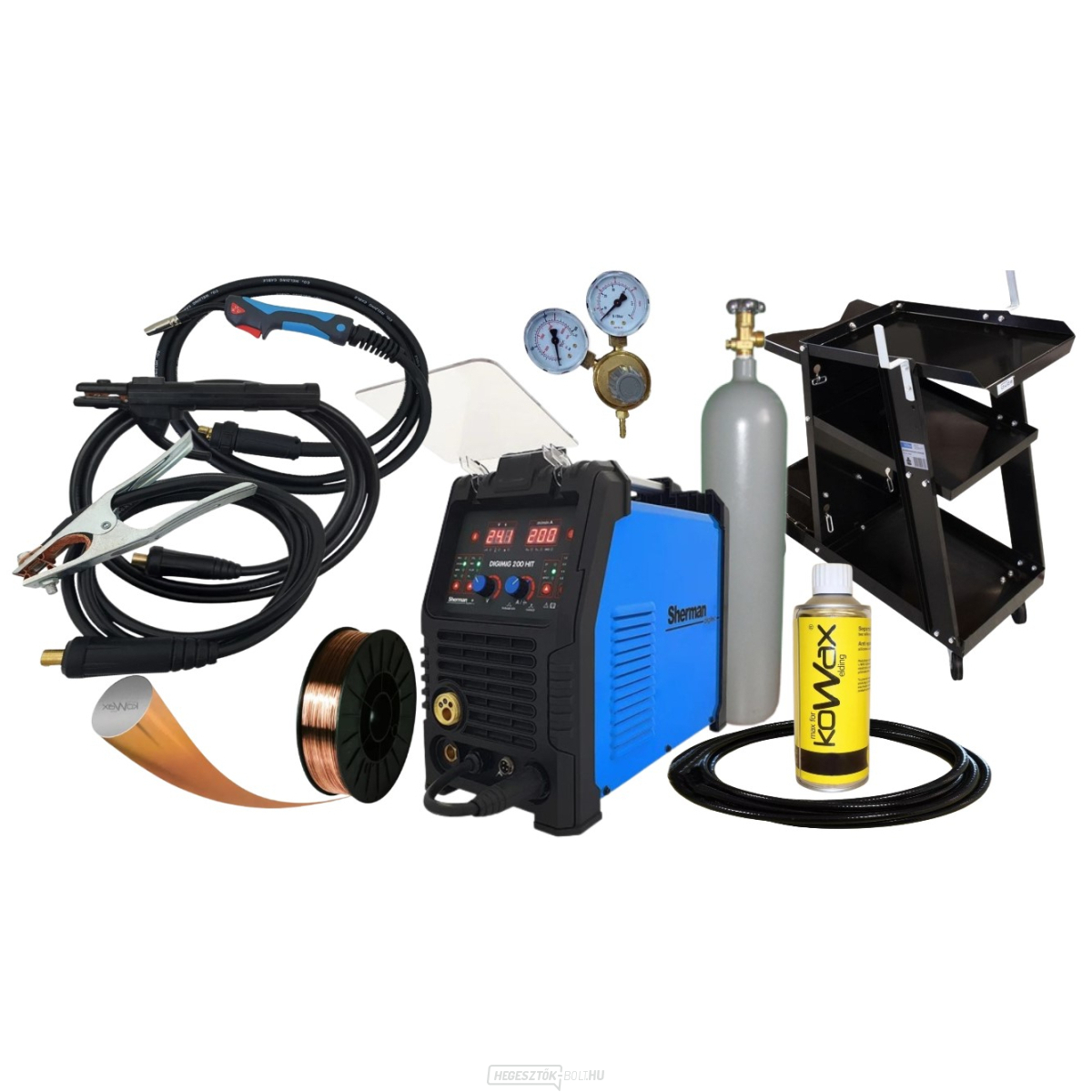 Sherman Digimig 200 HIT + Zseblámpa + Kábelek + Vezeték + Kocsi + Szelep + Spray + Tele CO2 Palack