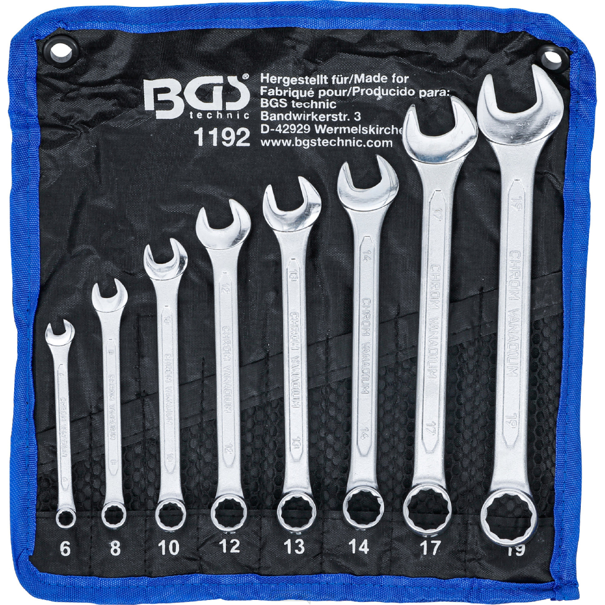 Nyitottvégű csavarkulcs készlet BGS 1192 | 6 - 19 mm | 8 darabos