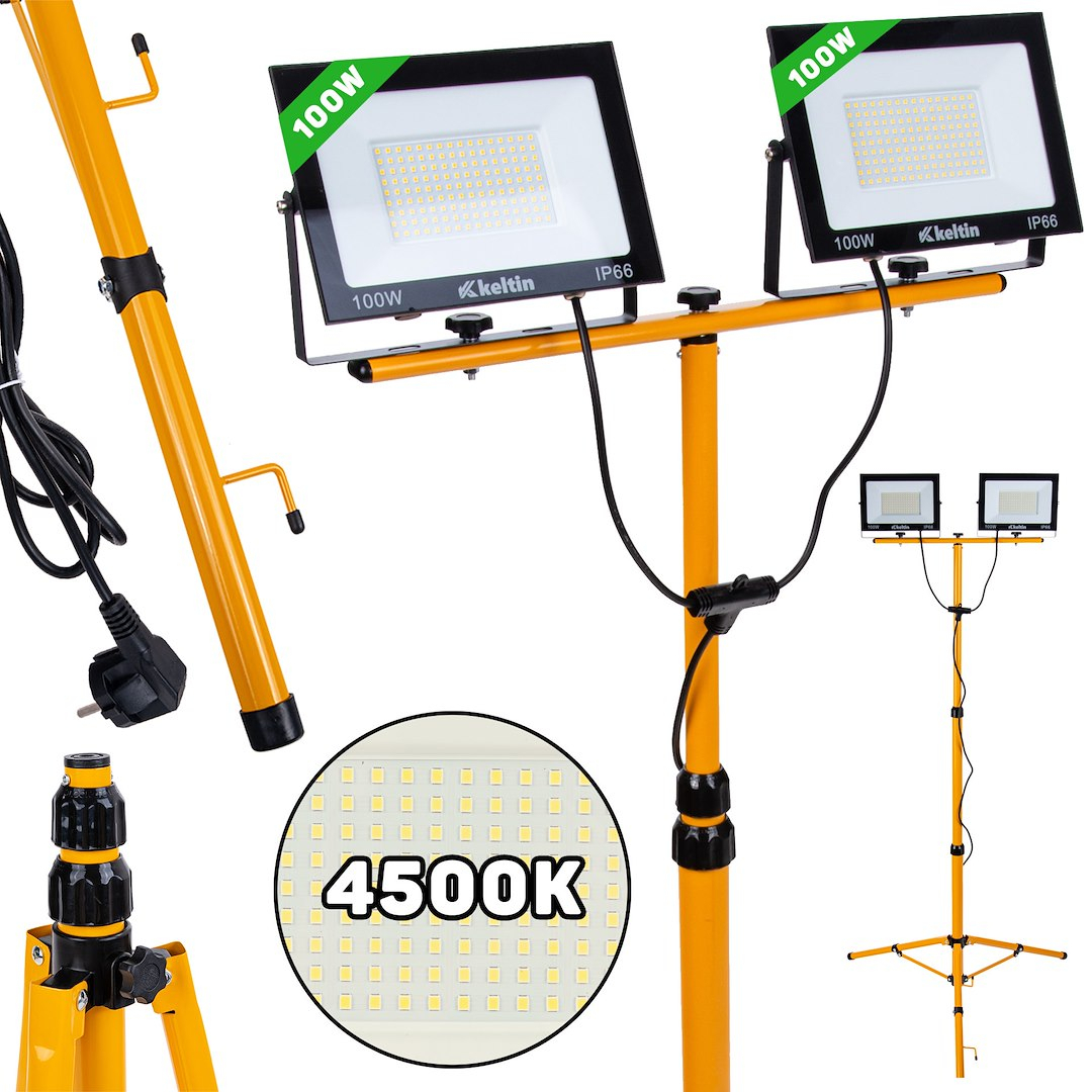 2x100W LED reflektor teleszkópos állvánnyal és kábellel - semleges fehér színű 4500K (1)