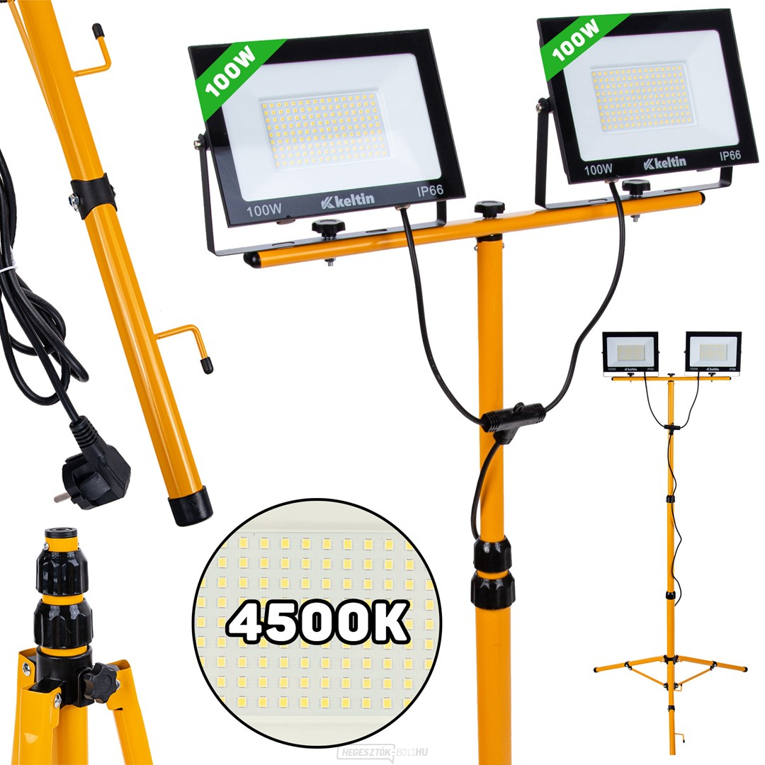 2x100W LED-es reflektor teleszkópos állvánnyal és kábellel - semleges fehér szín 4500K (1)