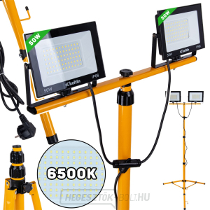 2x50W LED-es reflektor teleszkópos építőállvánnyal és kábellel - hideg fehér színű 6500K (1) 2x50W LED-es reflektor teleszkópos építőállvánnyal és kábellel - hideg fehér színű 6500K (1) gallery main image
