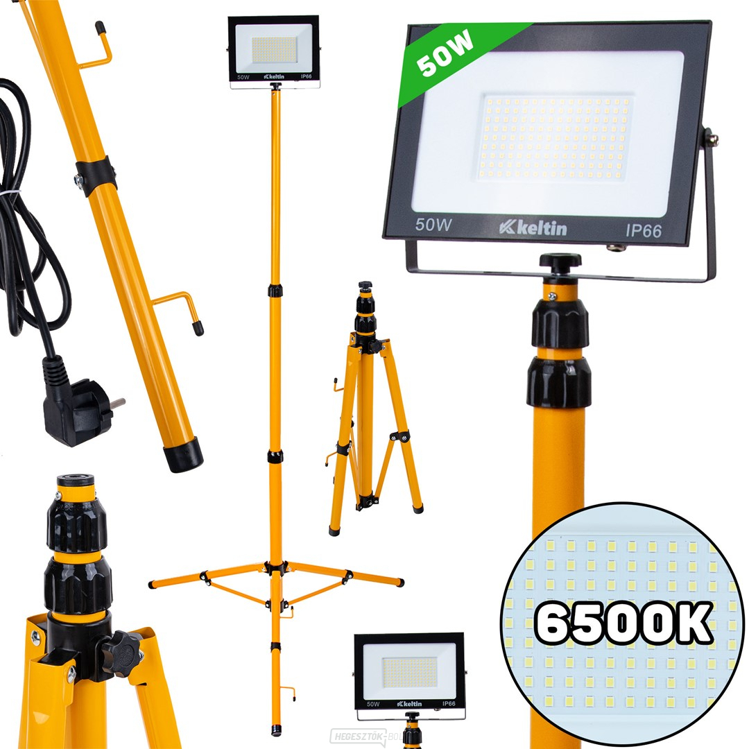 50W LED-es reflektor teleszkópos állvánnyal és kábellel - hideg fehér színű 6500K (1)