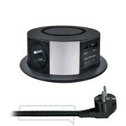 Solight 3z + USB A+C 20W PD, vezeték nélküli 10W, kihúzható aljzatblokk, 2m, fekete gallery main image