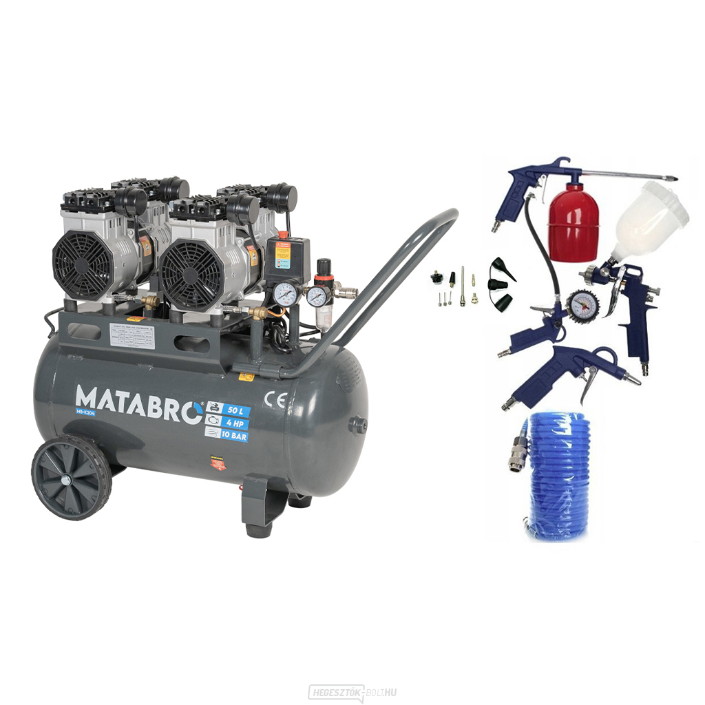 KIÁRUSÍTÁS SETMB-K204, Olajmentes kompresszor 50l, 230V, 4 dugattyús tartozékokkal | 4000W | Matabro