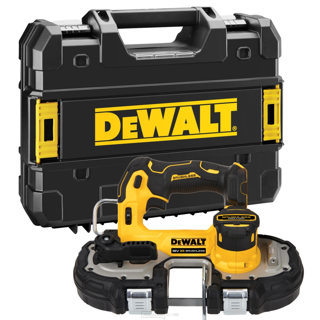Akkus szalagfűrész DeWALT DCS377NT 18V, akkumulátor és töltő nélkül, Tstak