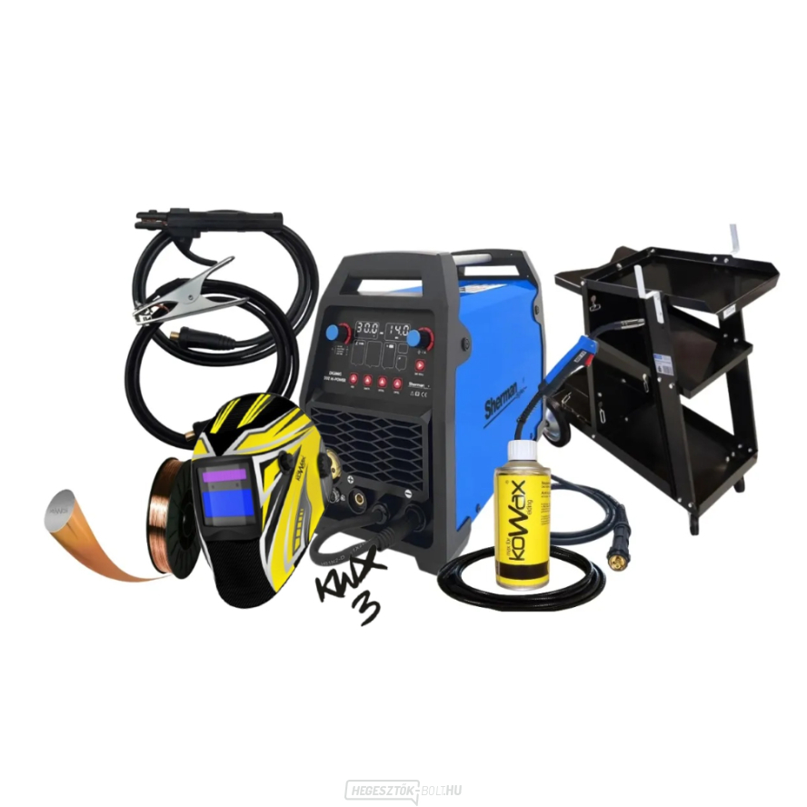 Inverteres hegesztőgép Digimig 202 M-POWER + zseblámpa + kábelek + burkolat + huzal + spray + kocsi