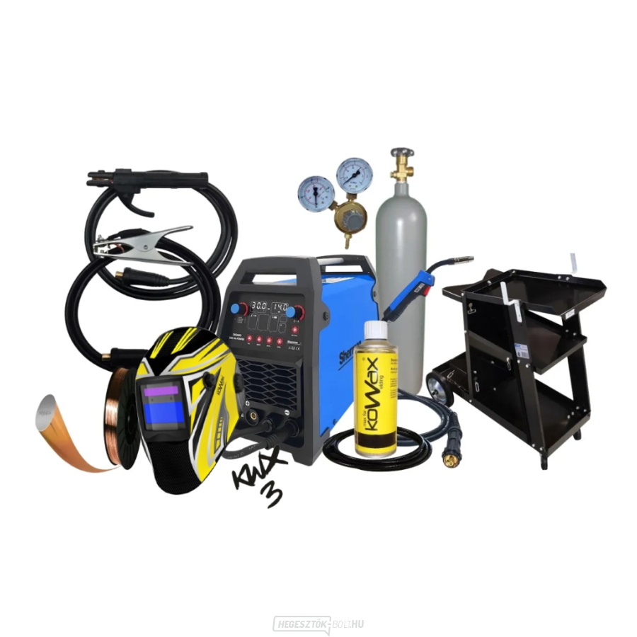 Digimig 202 M-POWER inverteres hegesztő + pisztoly + kábelek + sisak + huzal + szórópisztoly + kocsi + teli CO2 palack