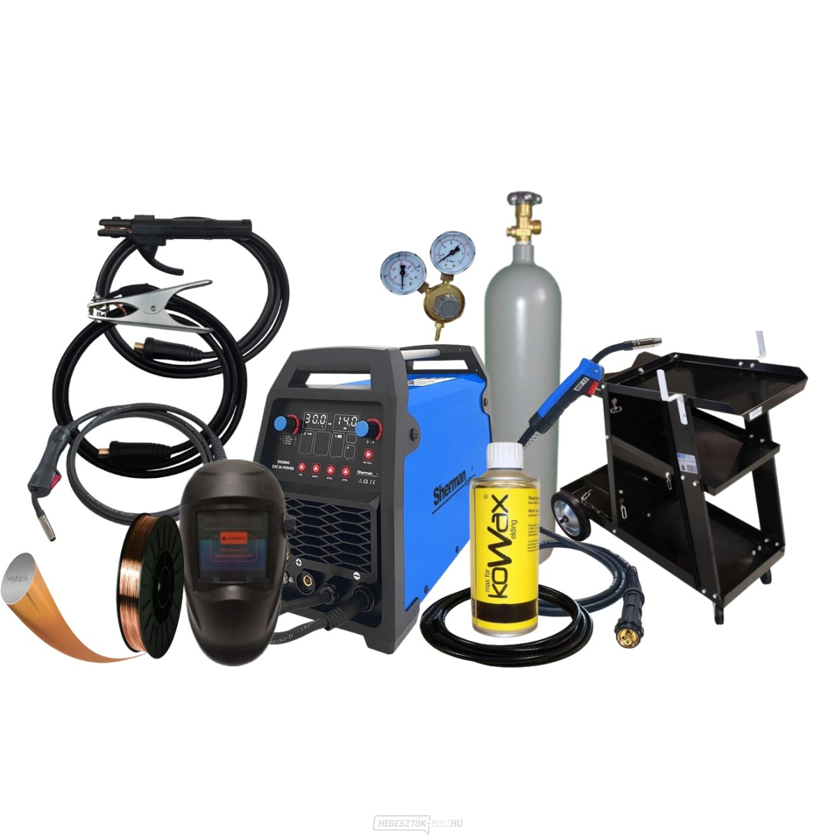 Inverteres hegesztő Digimig 202 M-POWER + zseblámpa + kábelek + burkolat + huzal + spray + kosár + Co2 palack + zseblámpa 4 m