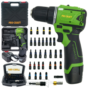 Procraft SPA12BL kefe nélküli akkumulátoros fúrógép BS-32 bitkészlettel | SPA12BL/BS-32 Procraft SPA12BL kefe nélküli akkumulátoros fúrógép BS-32 bitkészlettel | SPA12BL/BS-32 gallery main image