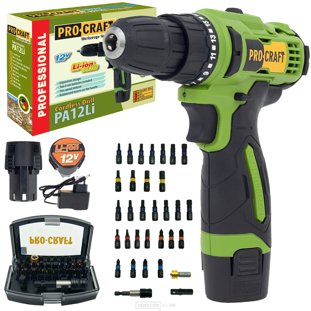 Procraft SPA12Li Compact akkumulátoros fúrócsavarhúzó BS-32 bitkészlettel | SPA12LiCompact/BS-32