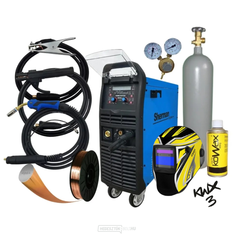 Sherman Synergic inverteres hegesztő DIGIMIG 300 Pulse + MIG pisztollyal 25/4m + Kábelek + Hegesztősisak + teli CO2 palack