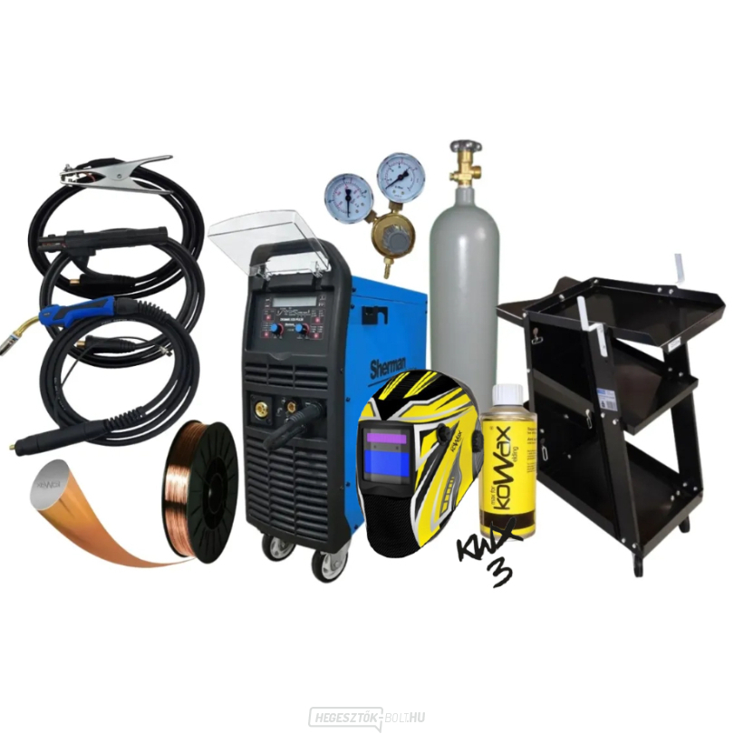 Sherman Synergic inverteres hegesztő DIGIMIG 300 Pulse + MIG pisztollyal 25/4m + Kábelek + Hegesztősisak + teli CO2 palack