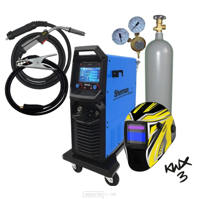 DIGIMIG 351 COMBO PULSE LCD szinergikus inverteres hegesztőgép + fáklya + kábelek + sisak + teli CO2 palack