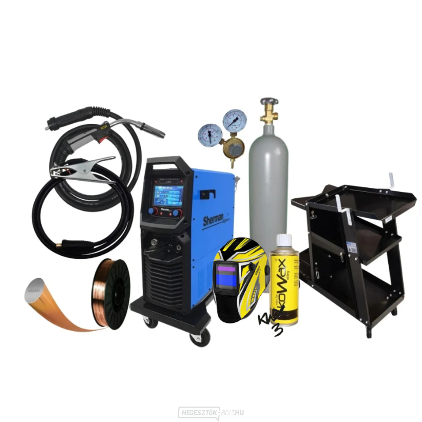 DIGIMIG 351 COMBO PULSE LCD szinergikus inverteres hegesztőgép + fáklya + kábelek + sisak + teli CO2 palack