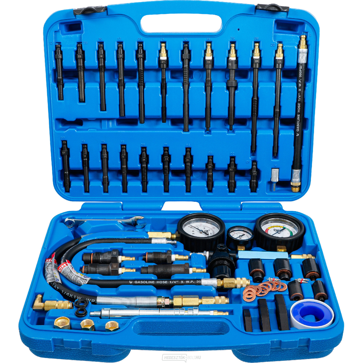 Kompresszió és nyomás szivárgásvizsgáló készlet benzin- és dízelmotorokhoz BGS 8401