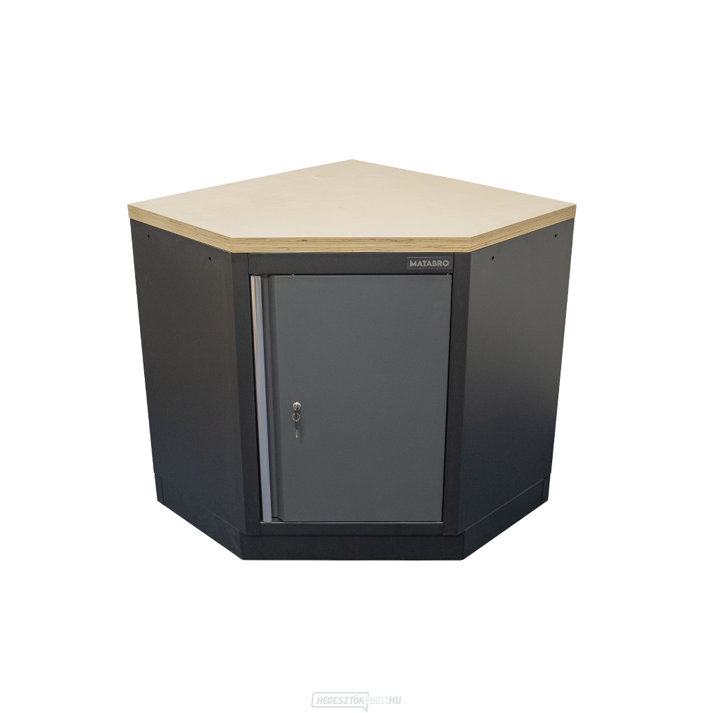 Sarok egyajtós műhelyszekrény fa munkalappal | 1 polc | 865x865x950 mm Matabro SET-CA01068