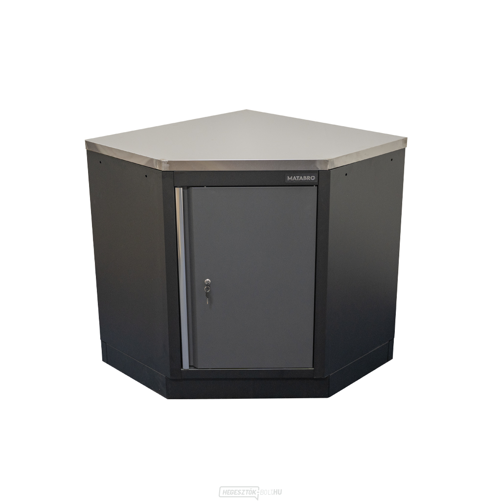 Sarok egyajtós műhelyszekrény rozsdamentes acél munkalappal | 1 polc | 865x865x950 mm Matabro SET-CA01069