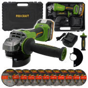 Akkus sarokcsiszoló Procraft PWA220 + 10x CD125x1.0 | SPWA220/CD125x1.0b vágókorong Akkus sarokcsiszoló Procraft PWA220 + 10x CD125x1.0 | SPWA220/CD125x1.0b vágókorong gallery main image