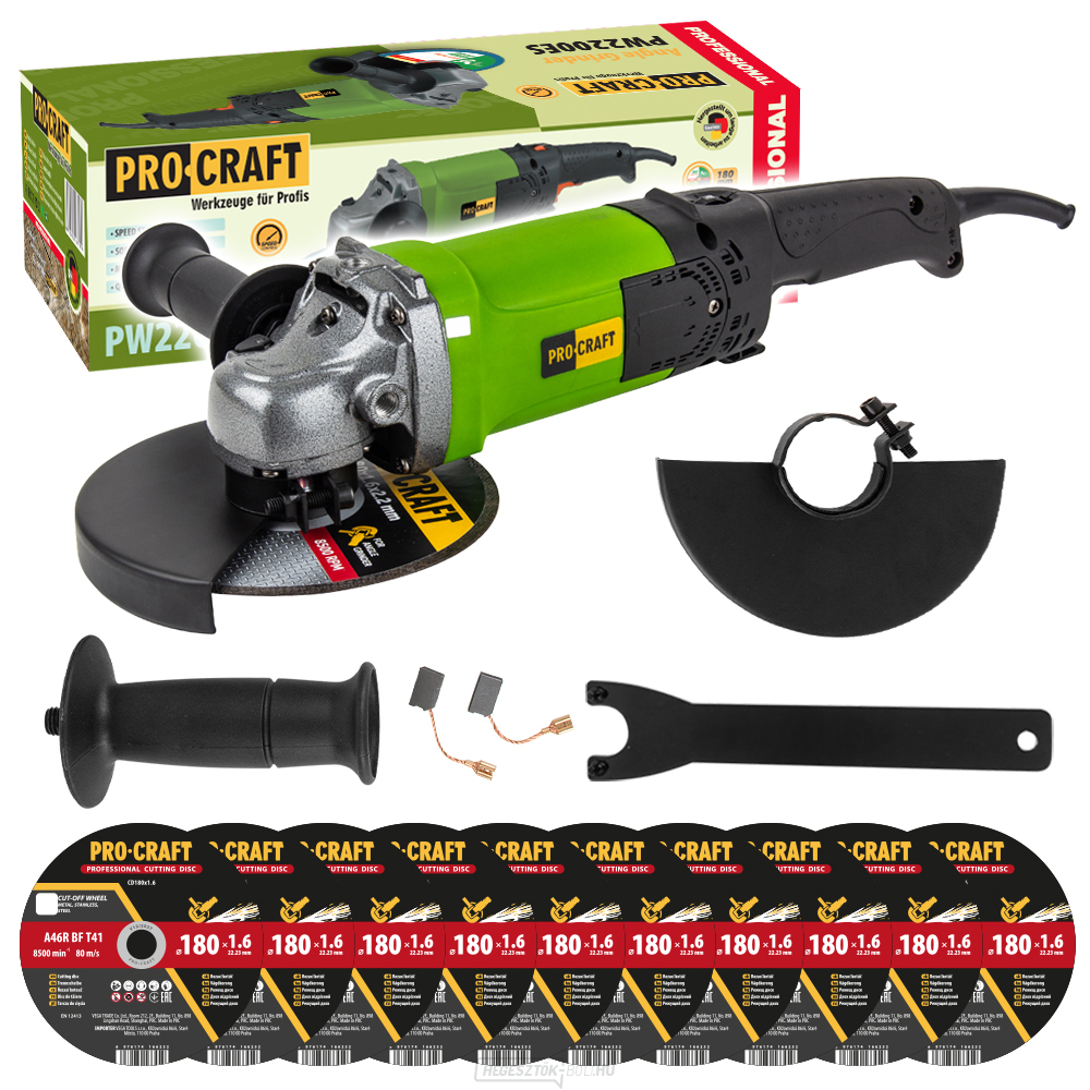 Procraft sarokcsiszoló PW2200ES + 10x vágókorong CD180x1.6 | SPW2200ES/CD180x1.6