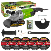 Procraft sarokcsiszoló PW2650 + gyorskioldó anya RM14, 5x vágókorong CD230x2.0 | SPW2650/CD230x2.0/RM14 Procraft sarokcsiszoló PW2650 + gyorskioldó anya RM14, 5x vágókorong CD230x2.0 | SPW2650/CD230x2.0/RM14 gallery main image