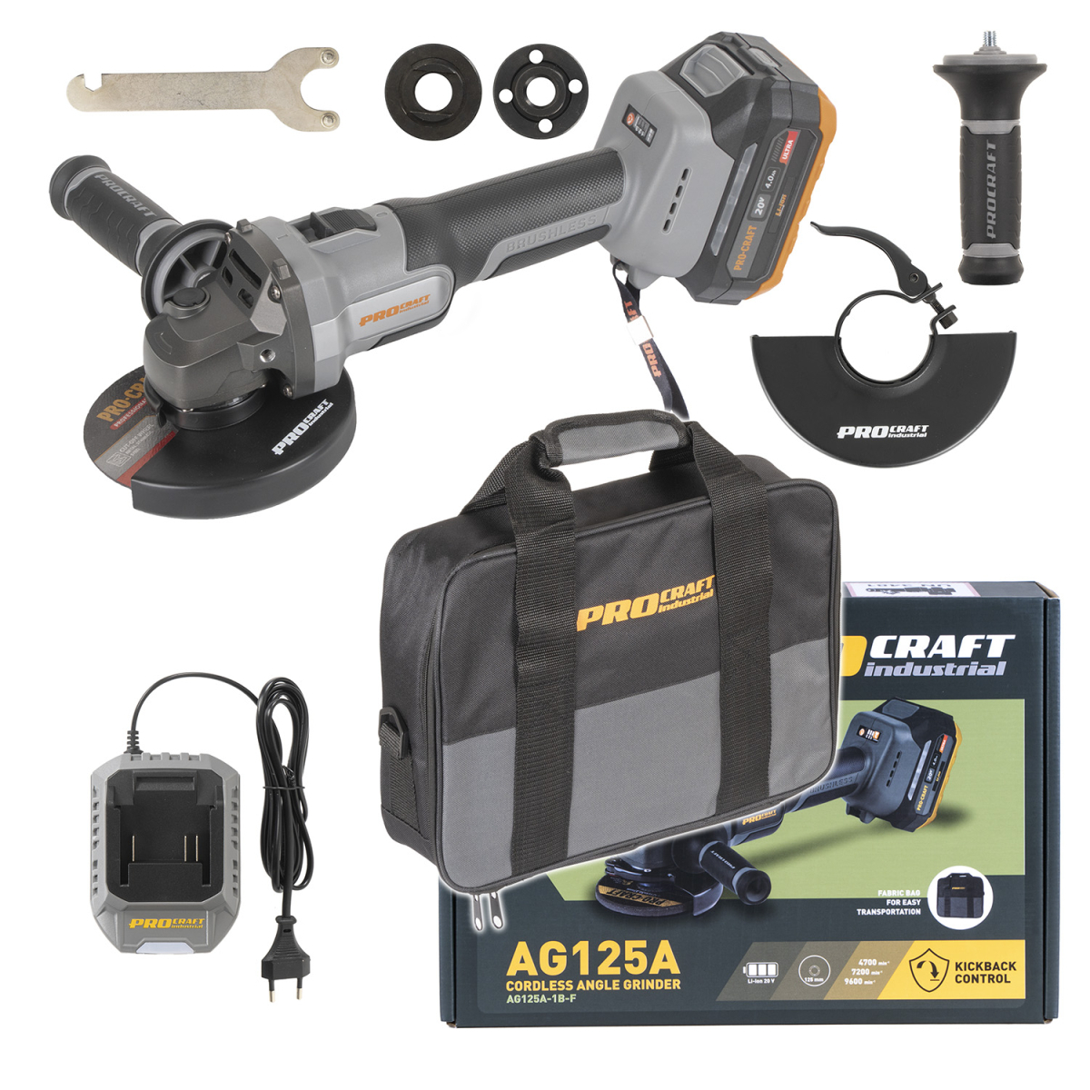 Akkus sarokcsiszoló Procraft Industrial AG125A-1B-F (zsákos) | AG125A-1B-F