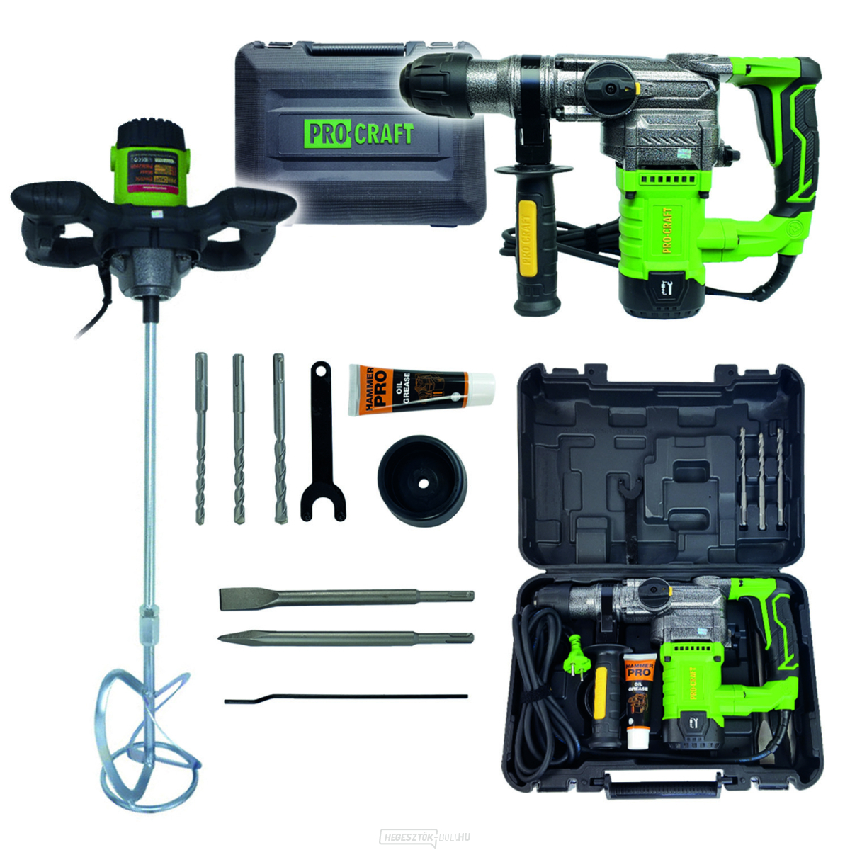 Procraft BH1300 kombinált fúró- és vésőkalapács és PMM2000 keverőgép | SBH1300/PMM2000