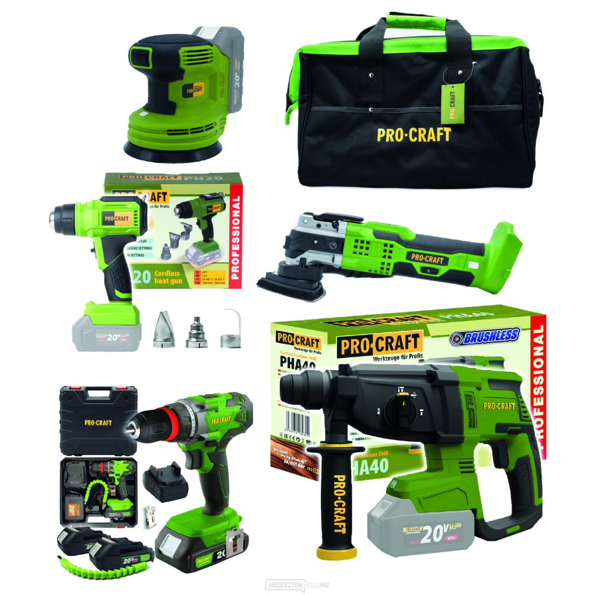 Procraft akkus szerszámkészlet 20V 6 részes 2 x 2.0Ah akkumulátorral töltővel | MAXISET2