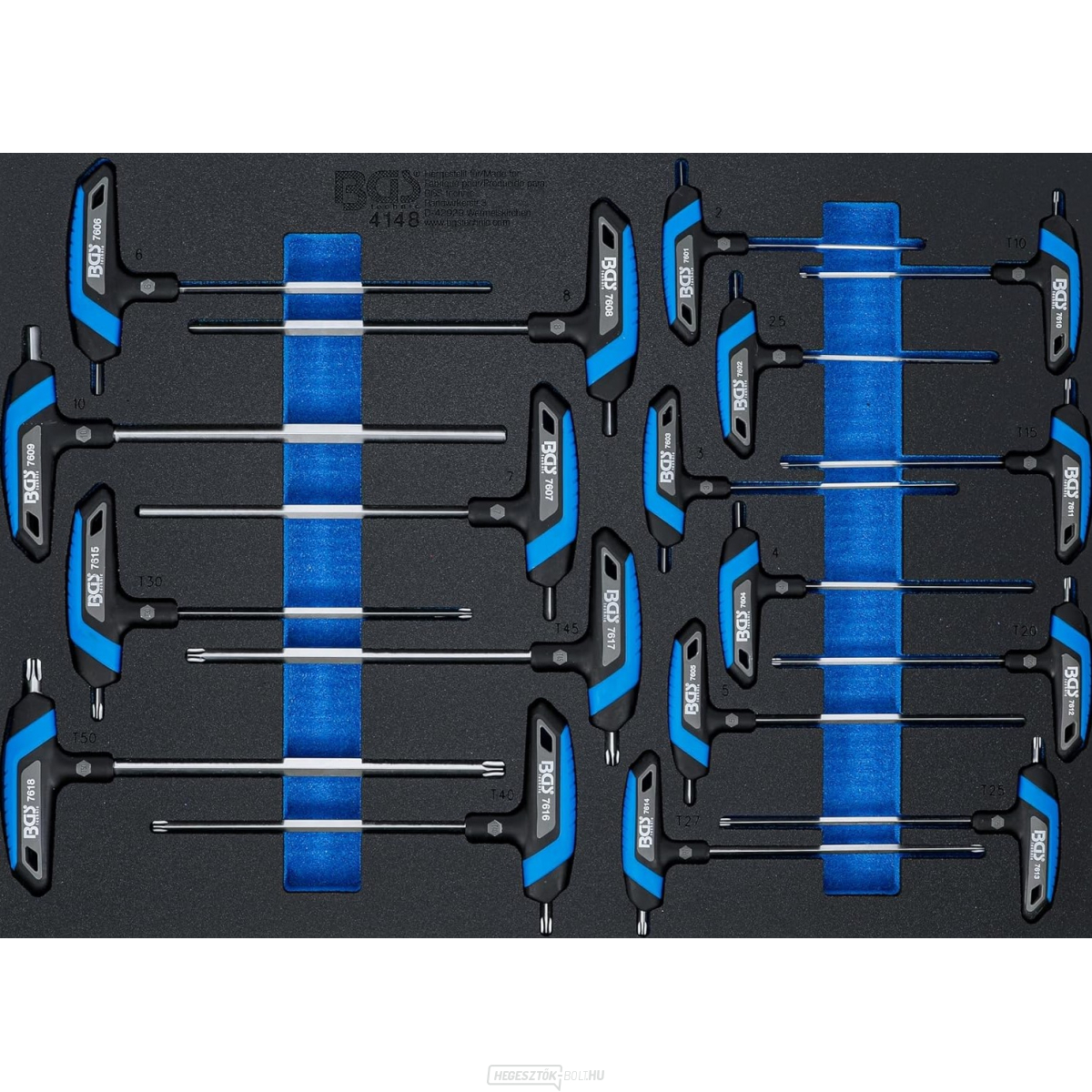 Műhelykocsi betét 3/3: csavarhúzó készlet T-fogantyúval | belső hatszögletű, T-profil (Torx-hoz) BGS 4148 | 18 kötet