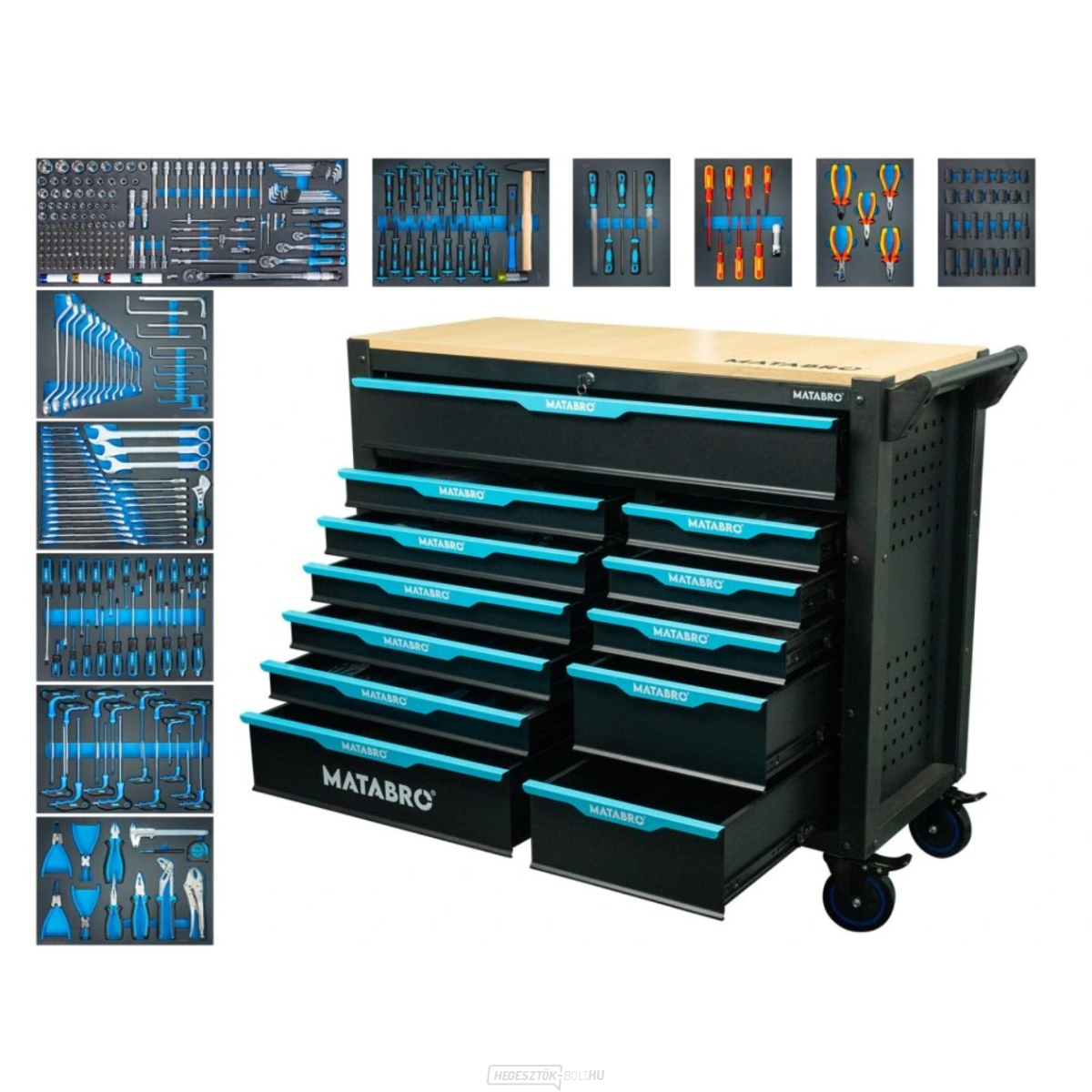 Műhelykocsi szerszámokkal | 12 fiók | Kék Matabro MB-TC06 | 360 db