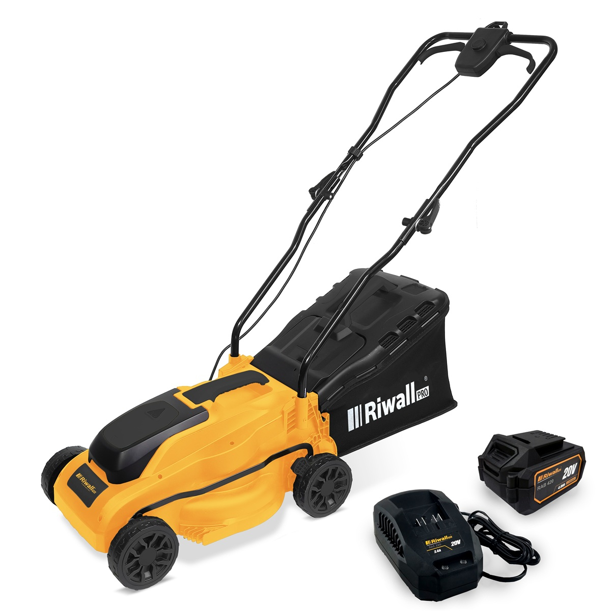 Riwall PRO RALM 3320i szett akkumulátoros fűnyíró + 1x 4Ah akkumulátor + 1x 20 V-os töltő