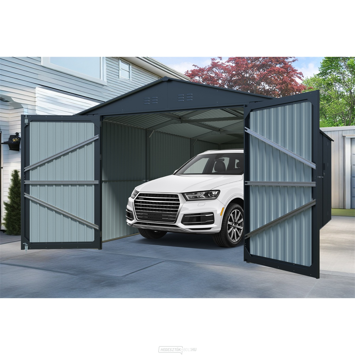 Riwall PRO RMCG 20x10 Antracit fémgarázs 3 x 6 m nyeregtetős antracit