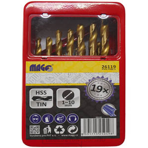 HSS TiN fúrókészlet 19 db (1,0-10,0mm), fém doboz